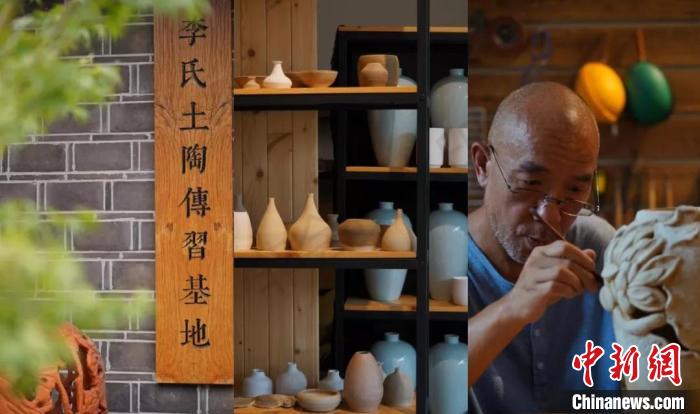 图为李宏亮在工作室制作土陶作品 刘晓朦 摄