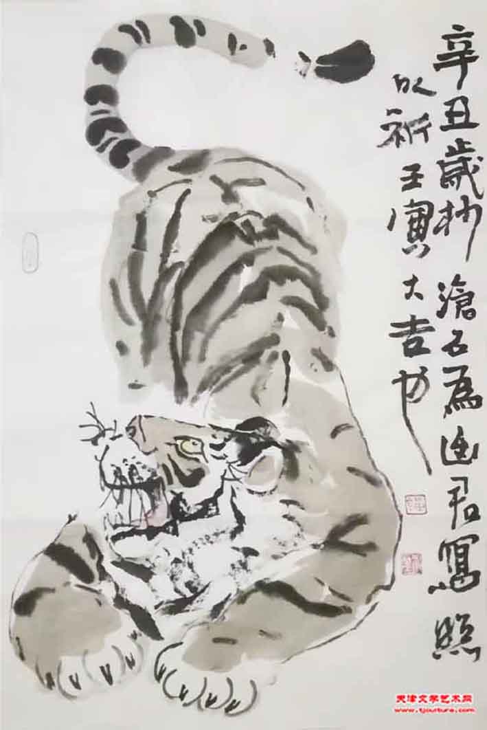 刘凤棋国画瑞虎迎春百福臻图