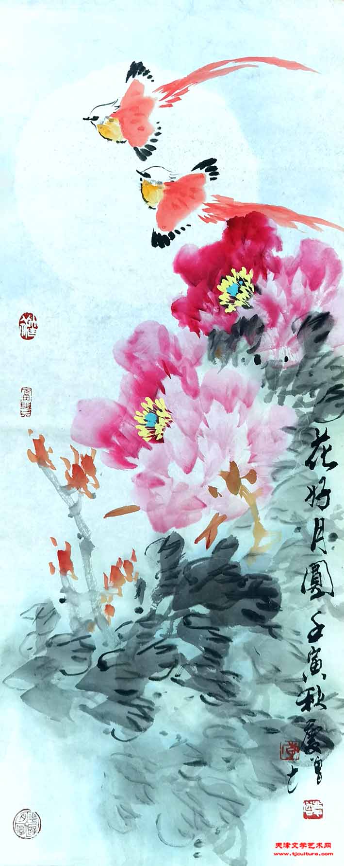 李庆增国画《花好月圆》