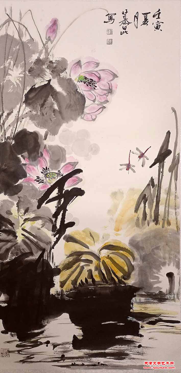 慕昆国画《秋水明霞》