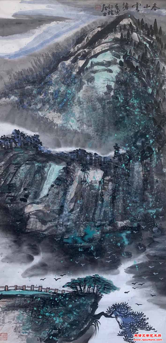 陈鸿轩国画《春山雪》