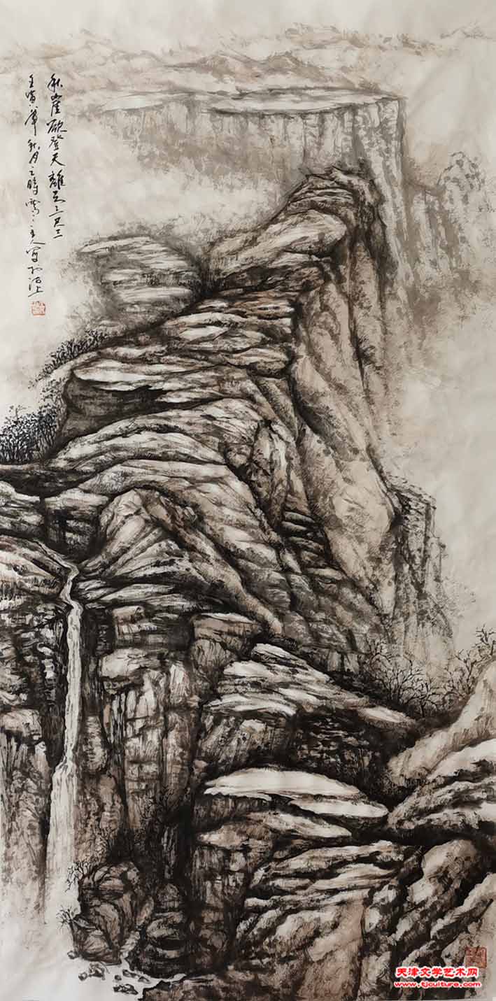 王旭国画《秋崖欲登天》