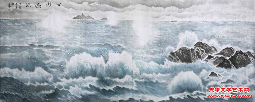 心潮逐浪 145cmx365cm