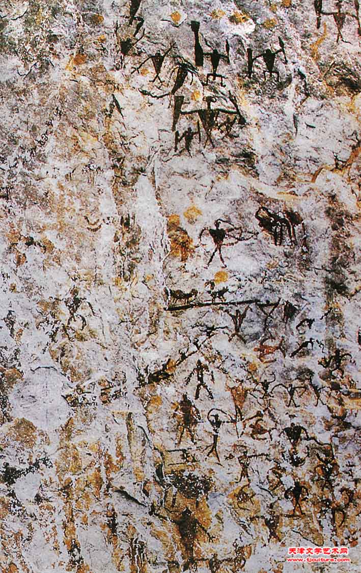 舞蹈牧放战争图（岩画 360cmx200cm)新石器时代 云南沧源地区