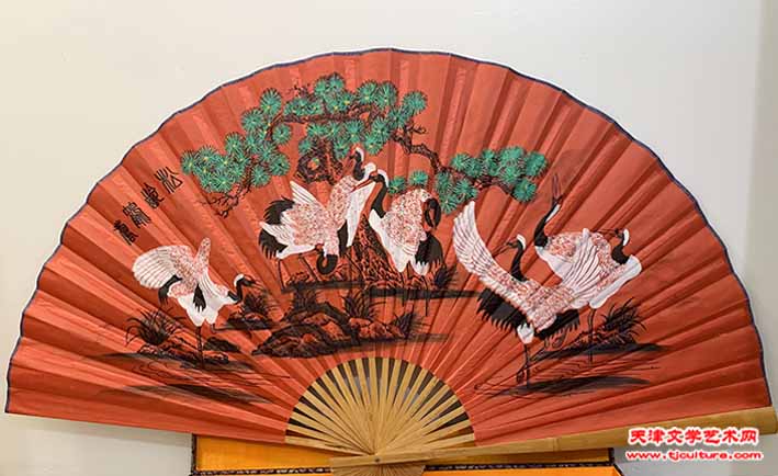 6-2-巨扇榜书系列之六-心清闻妙香-杜甫 大云寺赞公房-背面画 松龄鹤寿-36X64英寸-0