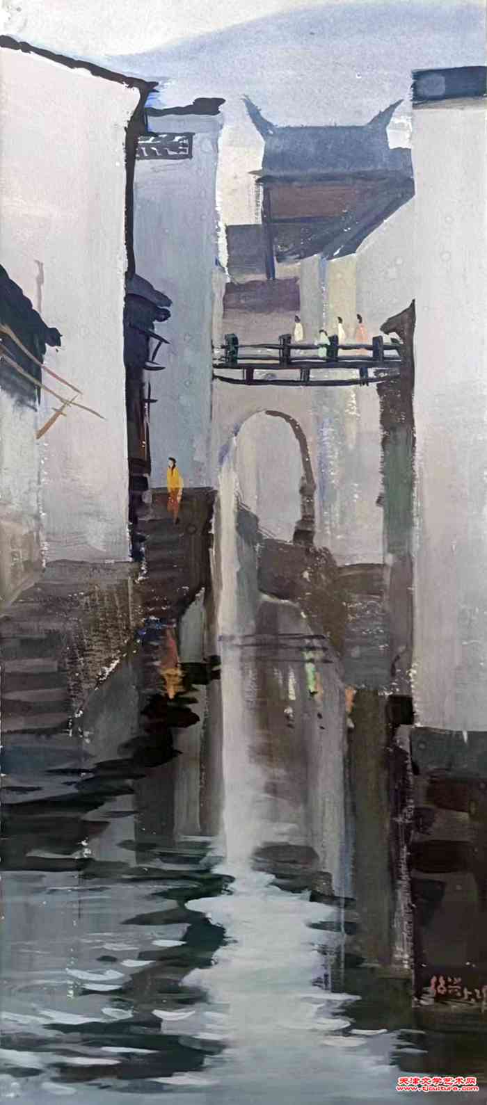 003水粉画  《绍兴桥影》   1981年5月