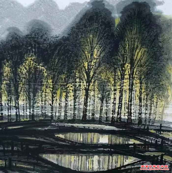 014 水墨画  《白杨树》     1982年