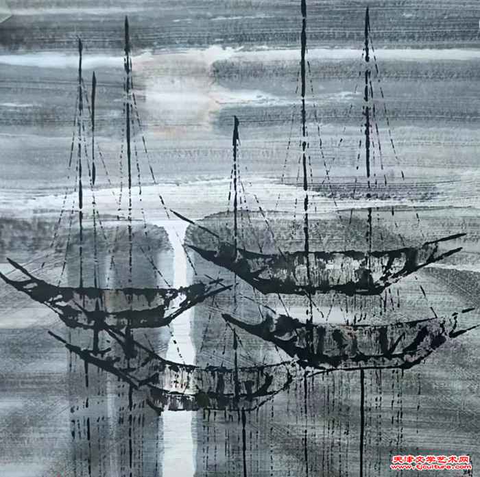 016 水墨画  《月光下》