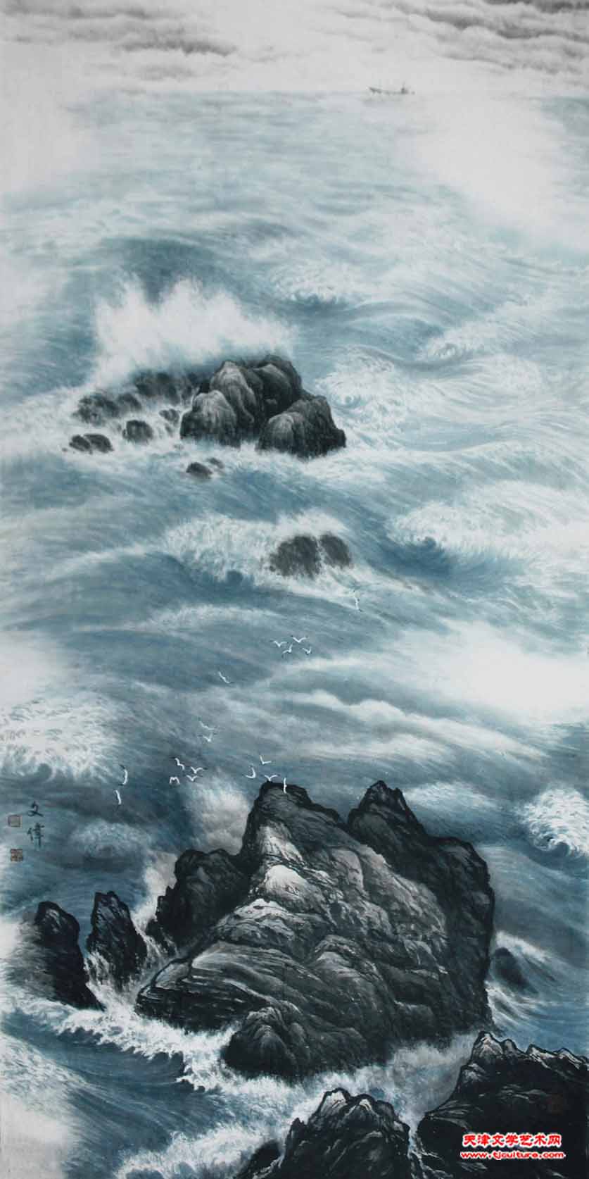 碧海云天融我情    郭文伟作   200cm×96cmIMG_0013