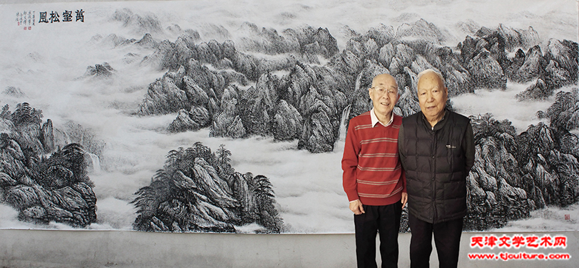 七年前笔者与恩师焦俊华合作的丈二焦墨山水画《万壑松风》
