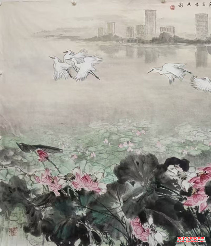 011 《远香湖畔尽朝暉》局部