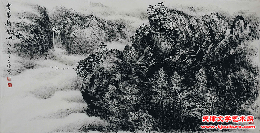 云蒙长白山69x138cm焦墨