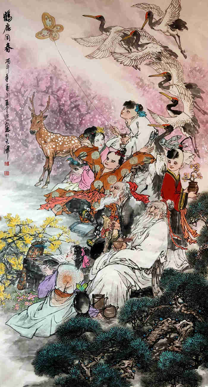 01　王金厚《鹤鹿同春》